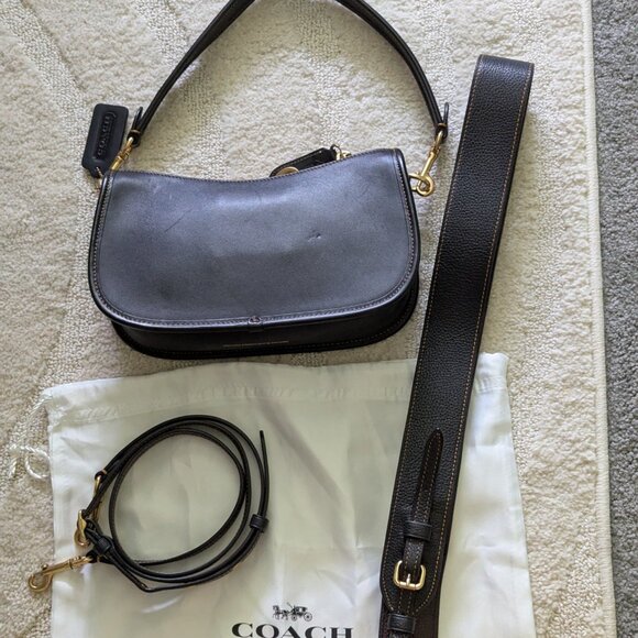 Coach Swinger Bag in Black with Brass + Bonus Leather Crossbody Strap - Picture 6 of 12